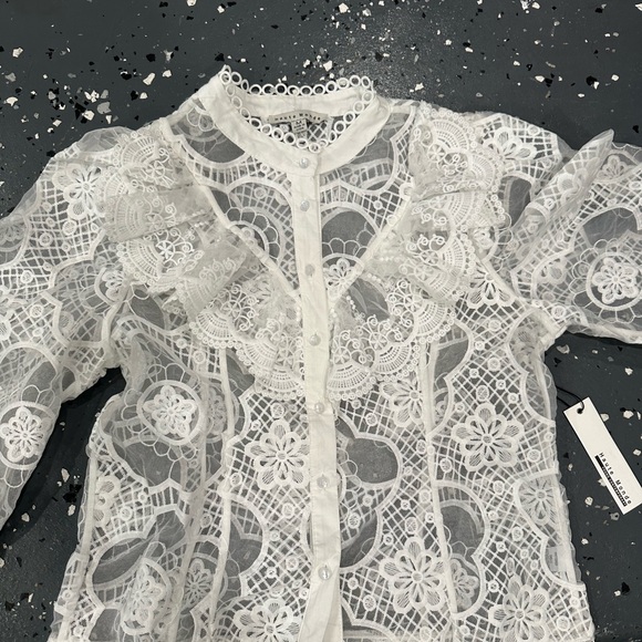 White Lace Button-Up Blouse - Picture 3 of 6